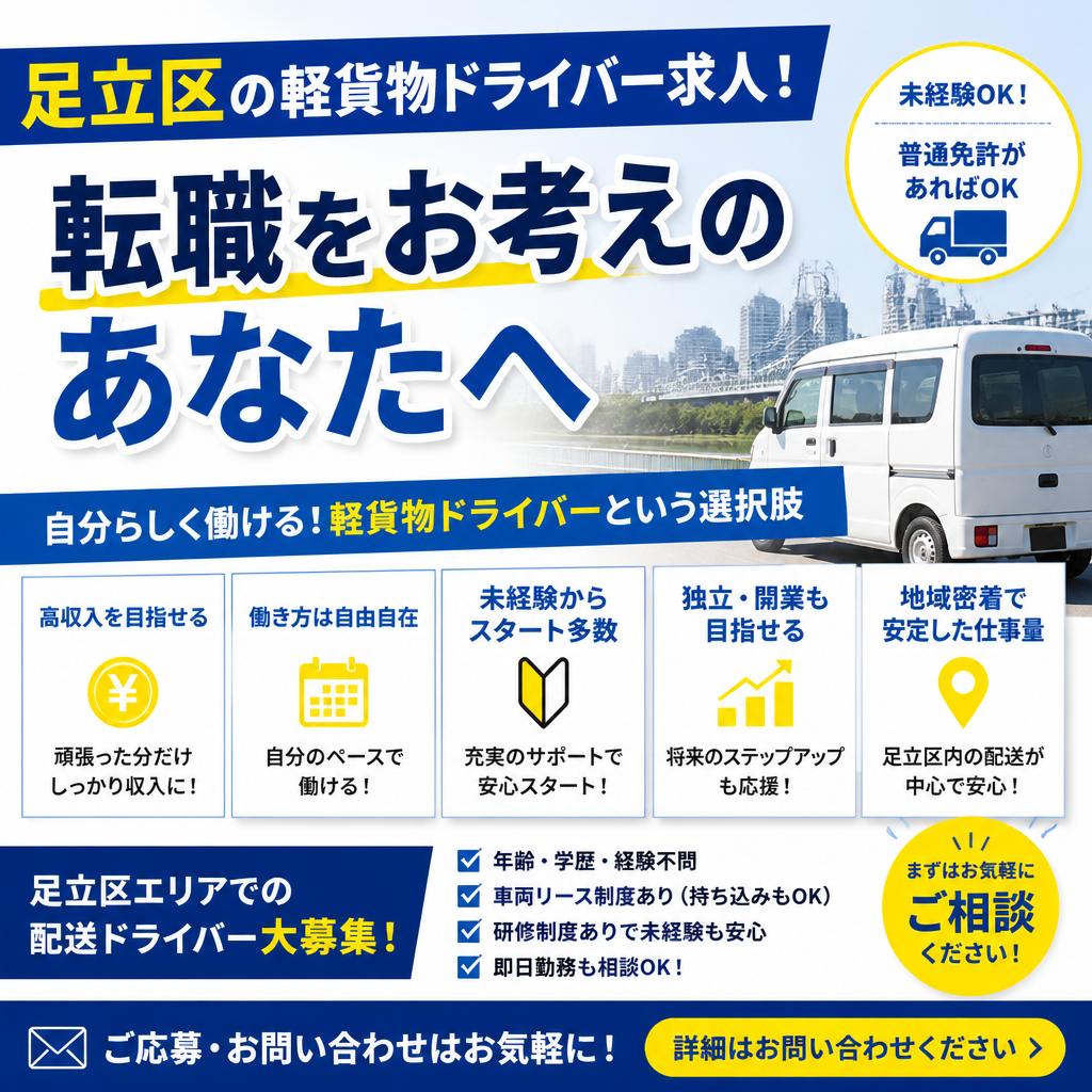 足立区の軽貨物ドライバー求人！転職をお考えのあなたへ