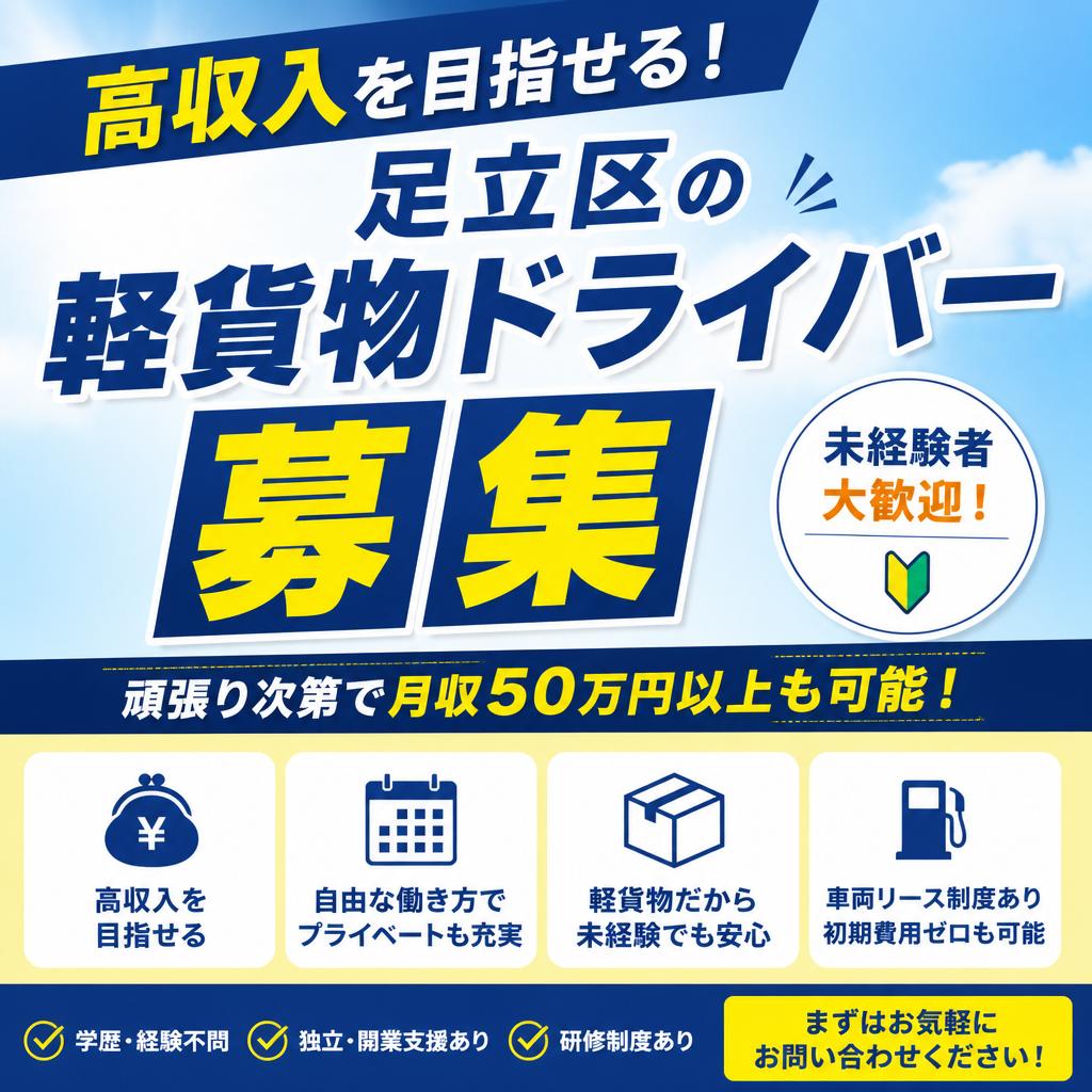 高収入を目指せる！足立区の軽貨物ドライバー募集