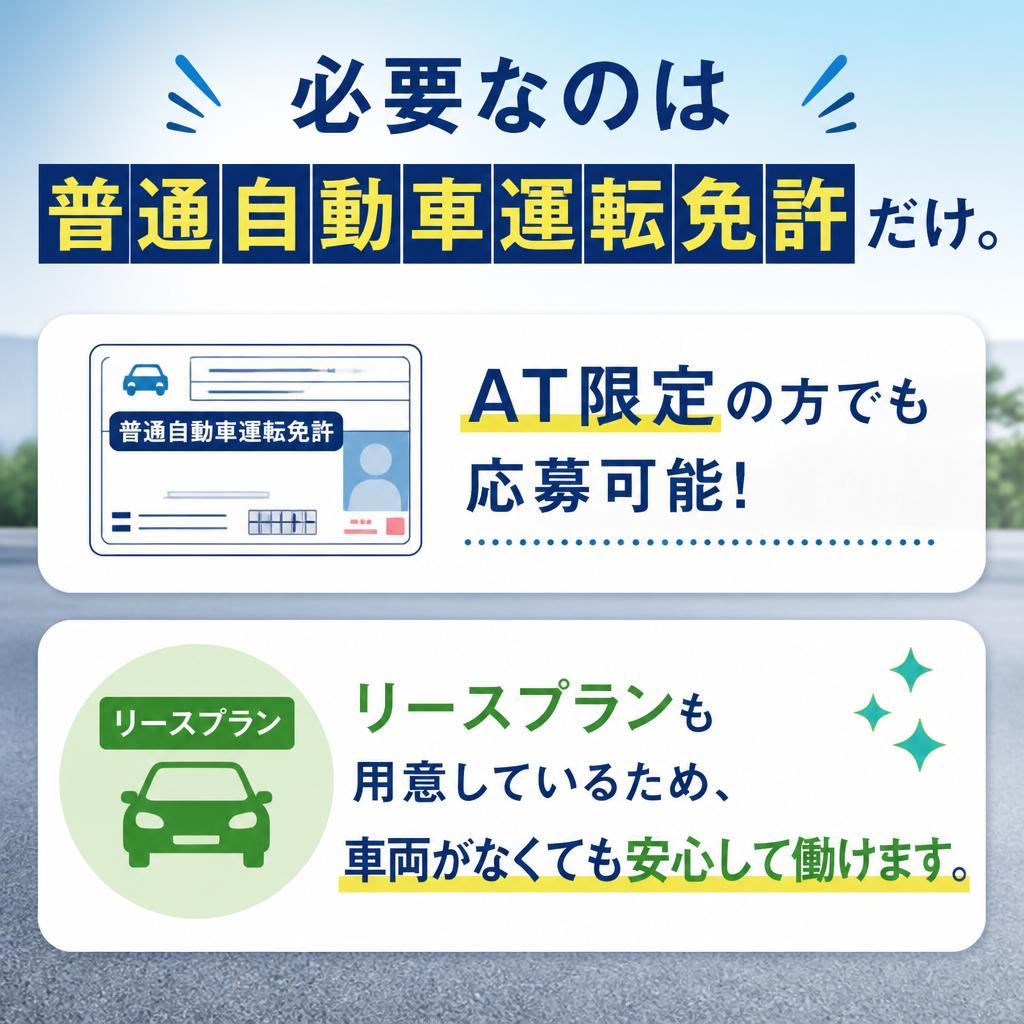 必要な資格は普通自動車免許のみ