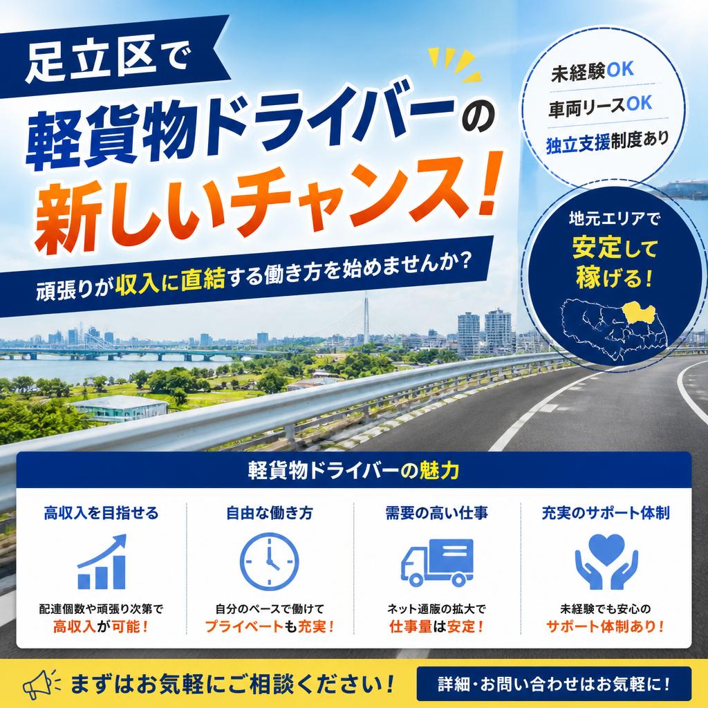 足立区で軽貨物ドライバーの新しいチャンス！