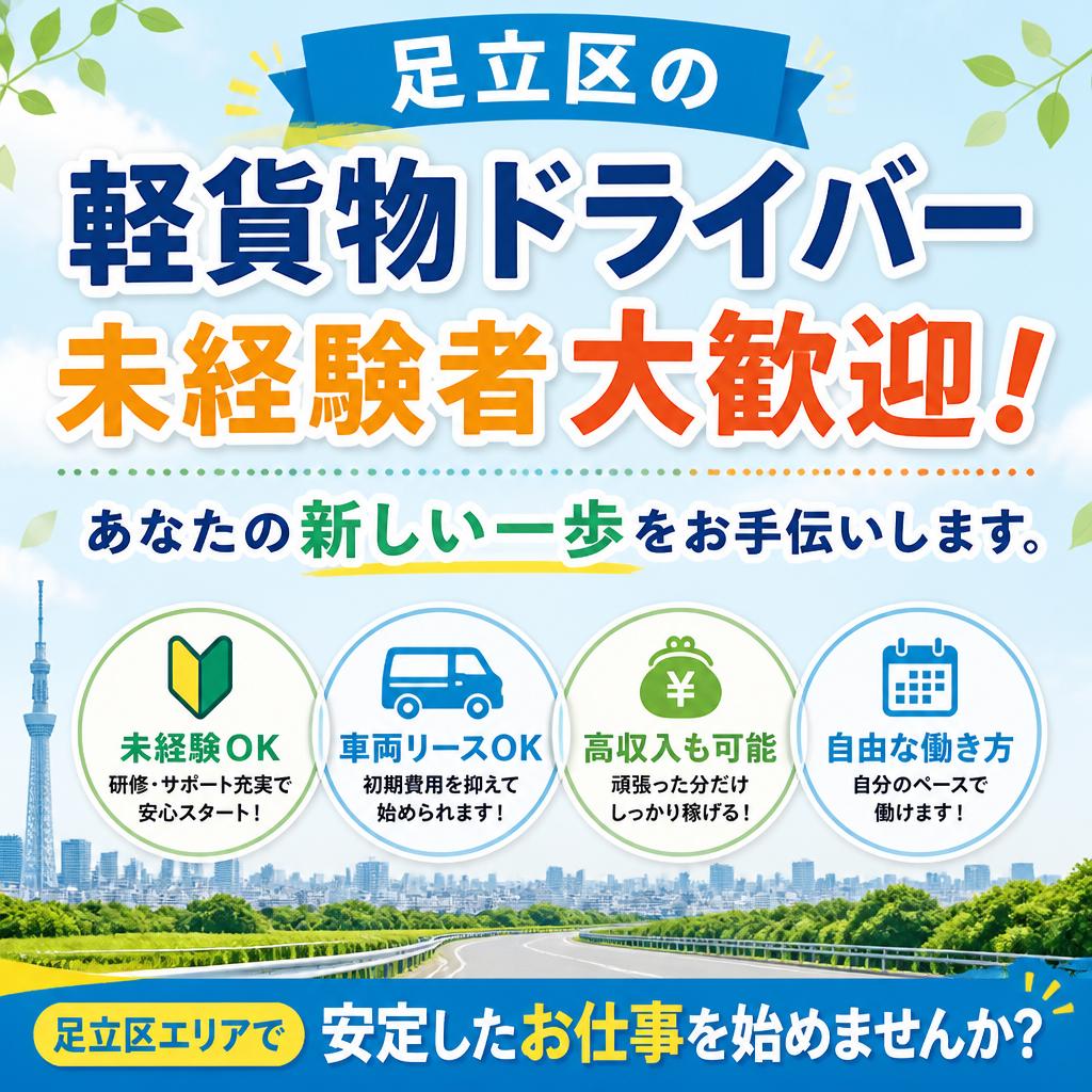 足立区の軽貨物ドライバー未経験者大歓迎！あなたの新しい一歩をお手伝いします。