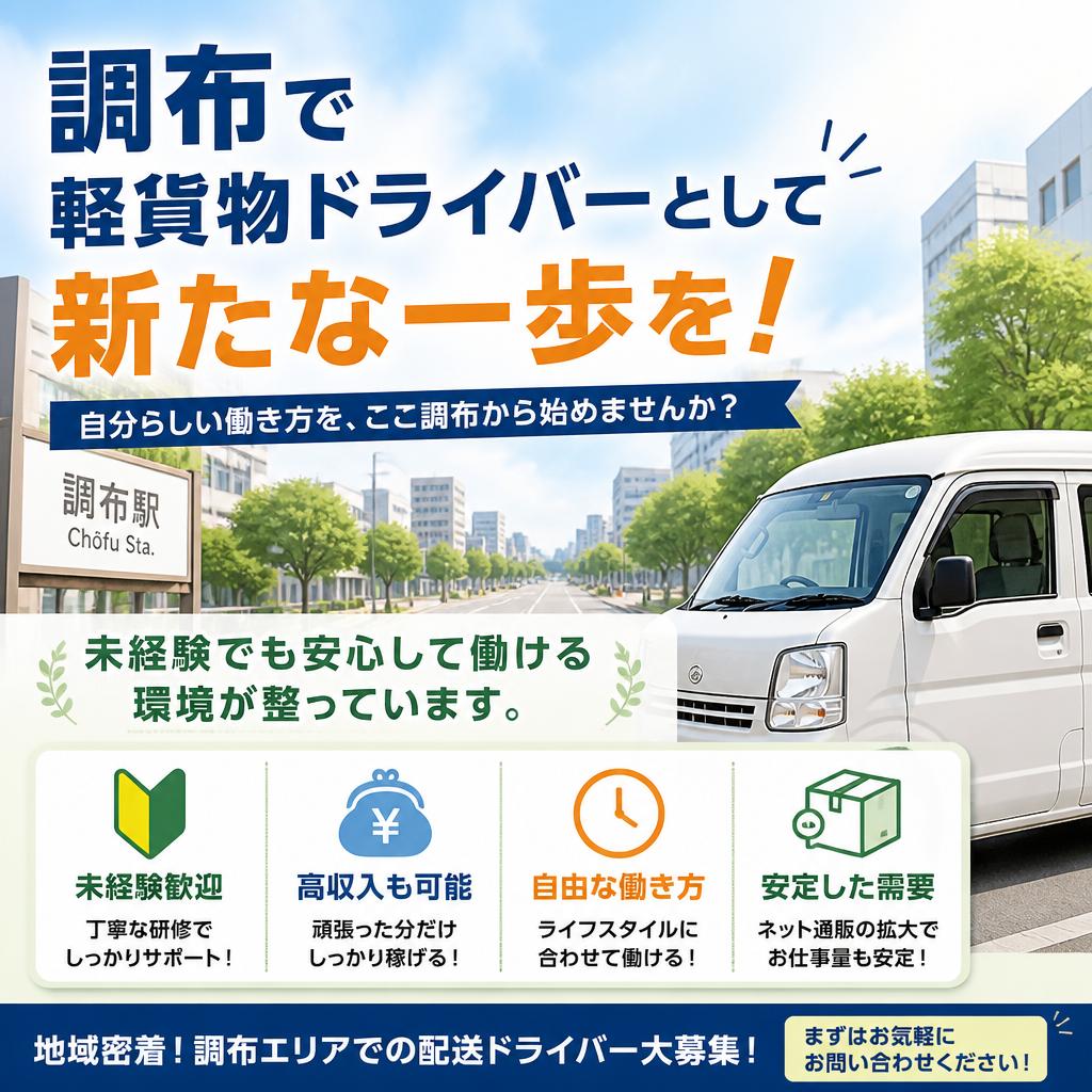 調布で軽貨物ドライバーとして新たな一歩を！未経験でも安心して働ける環境が整っています。