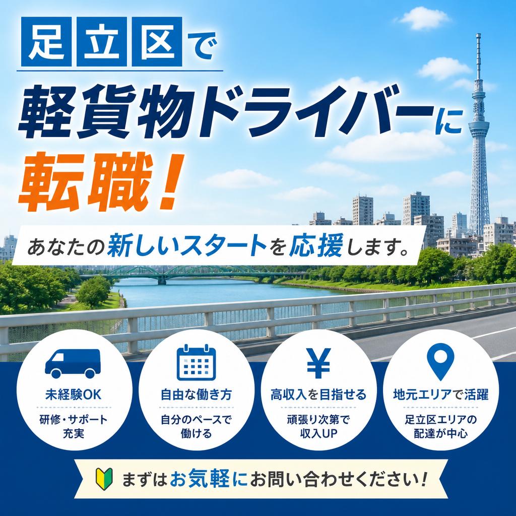 足立区で軽貨物ドライバーに転職！あなたの新しいスタートを応援します。