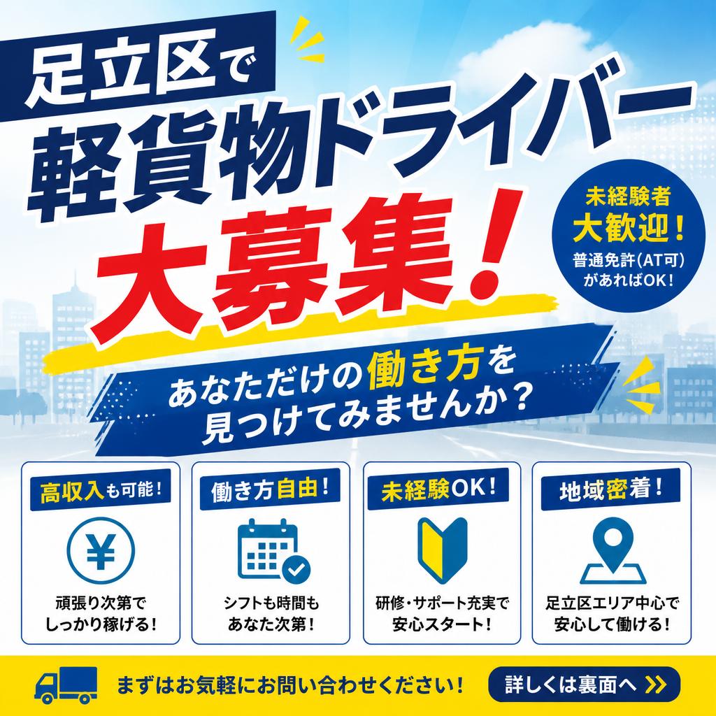 足立区で軽貨物ドライバー大募集！あなただけの働き方を見つけてみませんか？