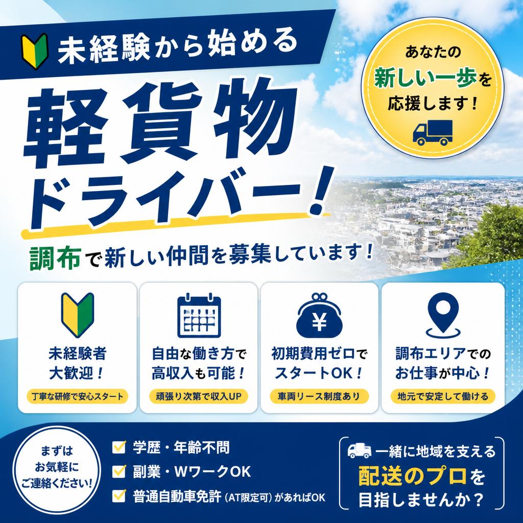 未経験から始める軽貨物ドライバー！調布で新しい仲間を募集しています！