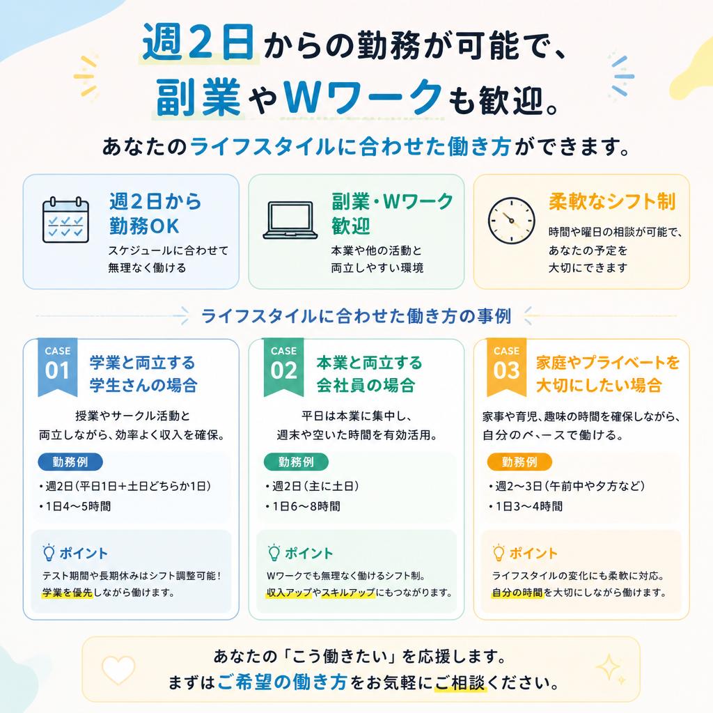 柔軟な働き方でライフスタイルに合わせる!