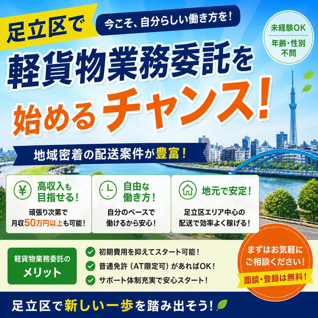 足立区で軽貨物業務委託を始めるチャンス！