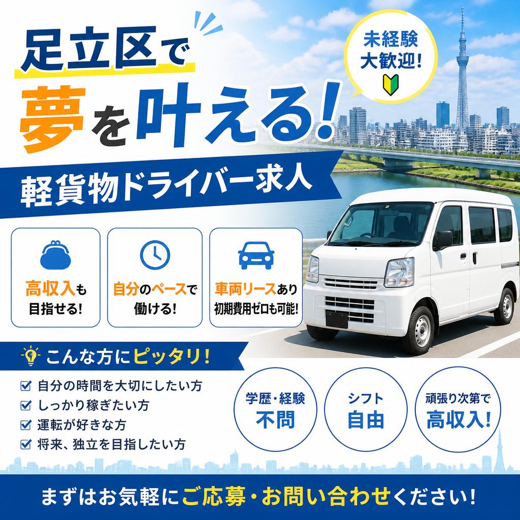 足立区で夢を叶える！軽貨物ドライバー求人